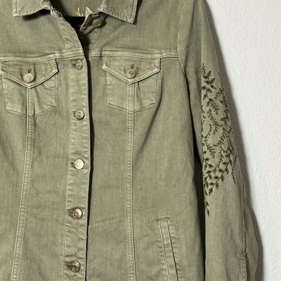 Chico's Embroidered Sage-Denim Jacket Women's Size 0 US 4/6 Extra Small - Picture 7 of 13